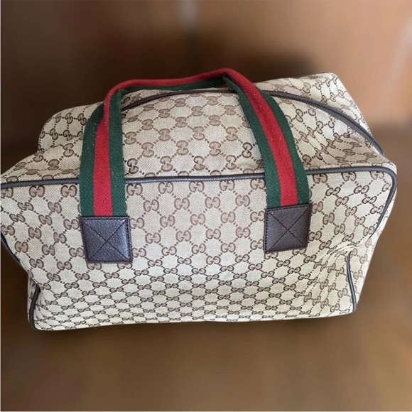 Gucci Beige Canvas Monogram Bag with Green and Red Straps - Picture 2 of 7